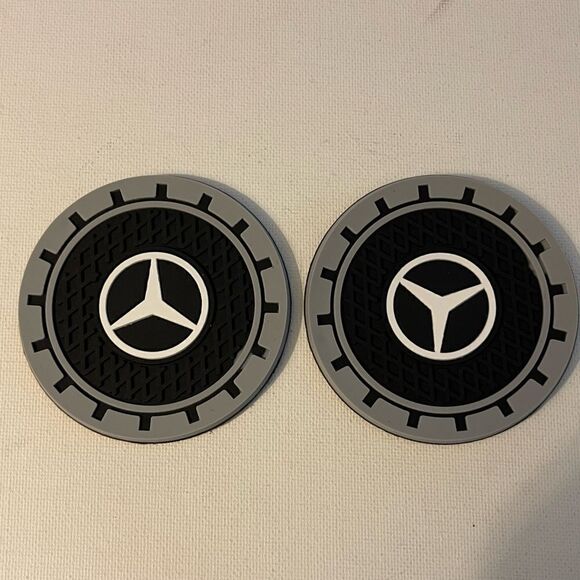 Mercedes logo cup Coasters in black and gray Set of 2 NWT - Picture 7 of 9